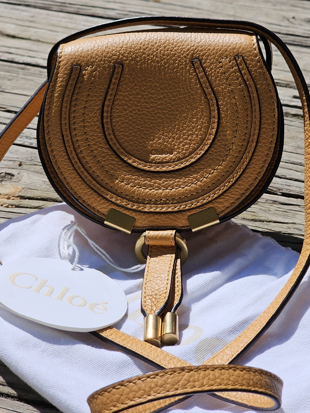 NANO Chloe Mini Marcie Saddle Crossbody Bag in Tan Apricot